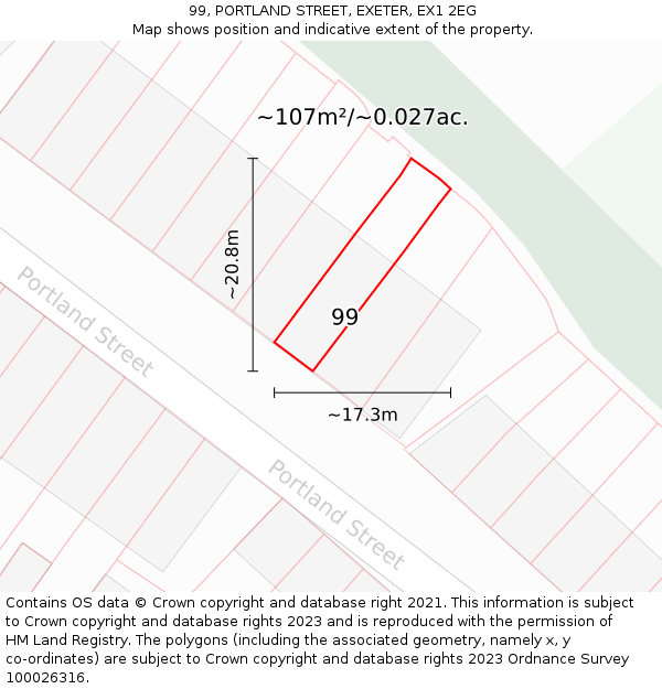 99, PORTLAND STREET, EXETER, EX1 2EG: Plot and title map