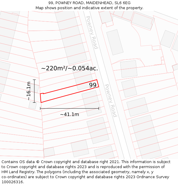 99, POWNEY ROAD, MAIDENHEAD, SL6 6EG: Plot and title map