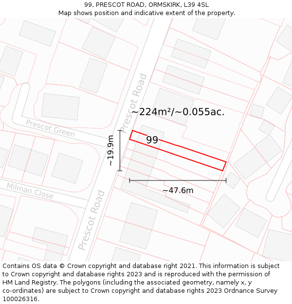 99, PRESCOT ROAD, ORMSKIRK, L39 4SL: Plot and title map