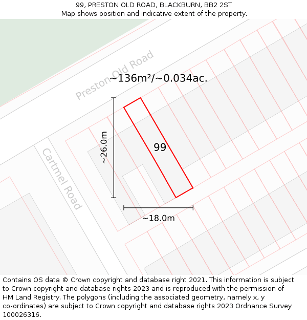 99, PRESTON OLD ROAD, BLACKBURN, BB2 2ST: Plot and title map