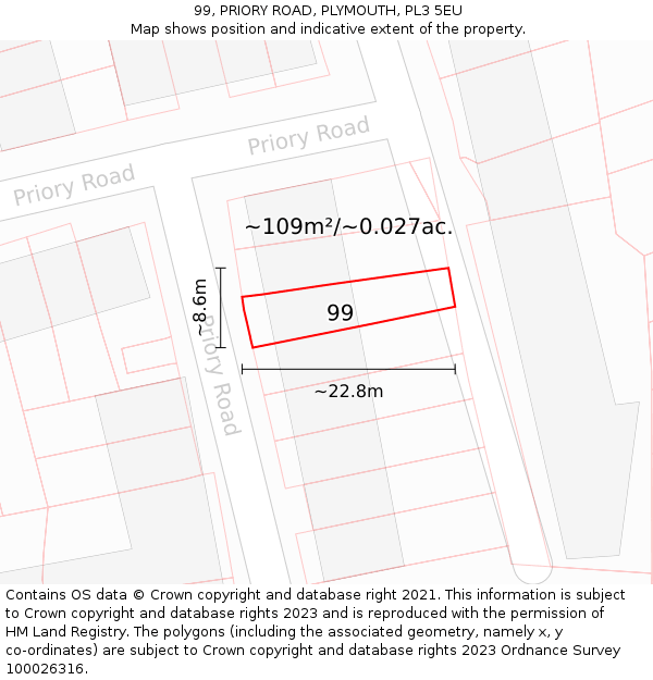 99, PRIORY ROAD, PLYMOUTH, PL3 5EU: Plot and title map