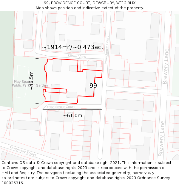 99, PROVIDENCE COURT, DEWSBURY, WF12 9HX: Plot and title map