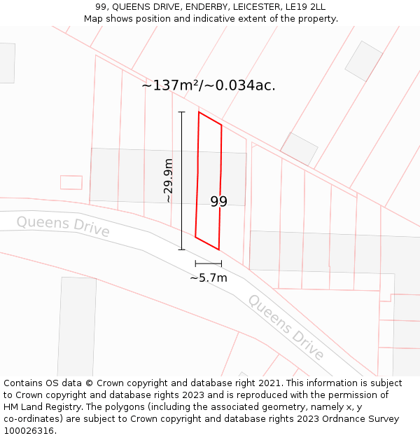 99, QUEENS DRIVE, ENDERBY, LEICESTER, LE19 2LL: Plot and title map