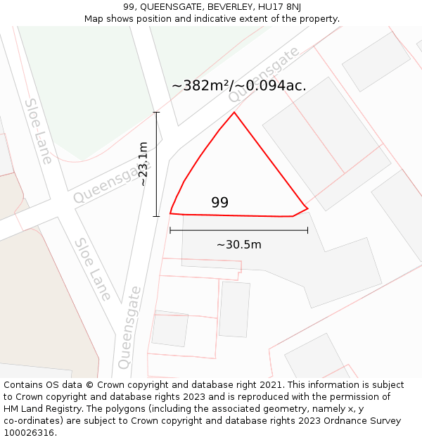 99, QUEENSGATE, BEVERLEY, HU17 8NJ: Plot and title map