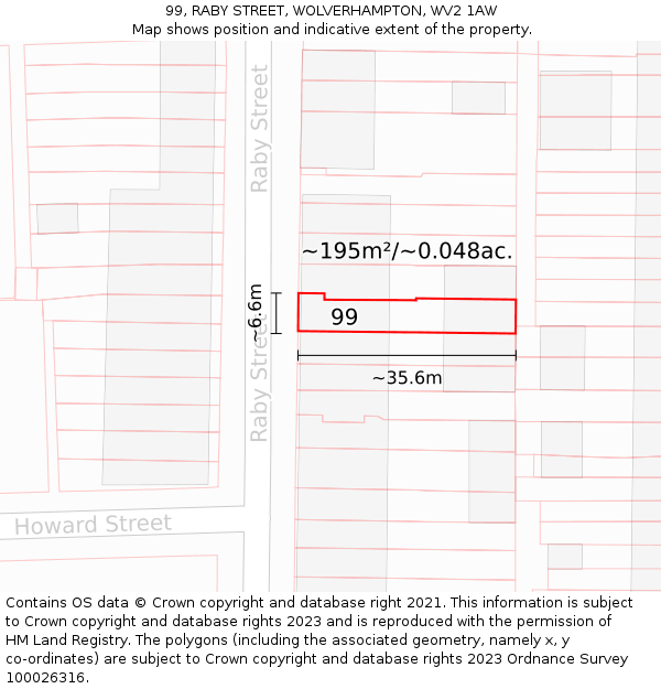 99, RABY STREET, WOLVERHAMPTON, WV2 1AW: Plot and title map