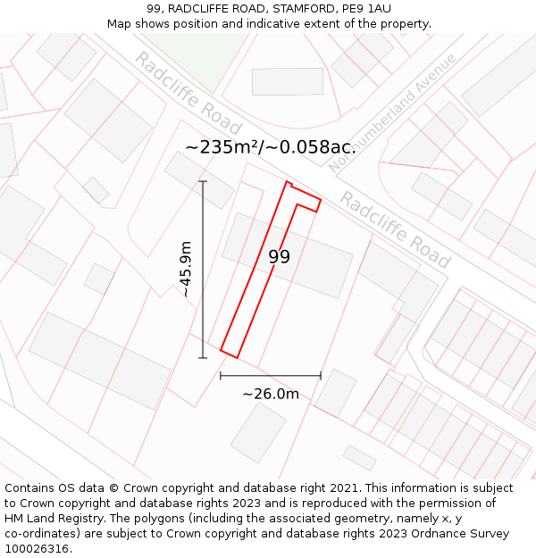 99, RADCLIFFE ROAD, STAMFORD, PE9 1AU: Plot and title map