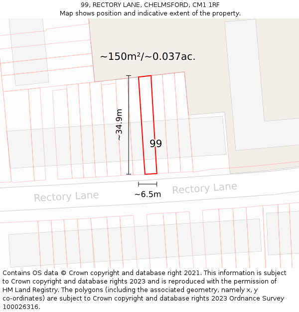 99, RECTORY LANE, CHELMSFORD, CM1 1RF: Plot and title map