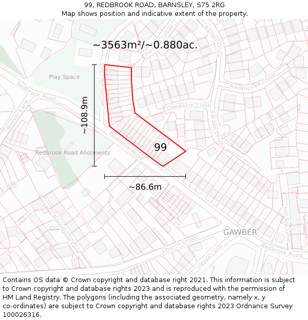 99, REDBROOK ROAD, BARNSLEY, S75 2RG: Plot and title map