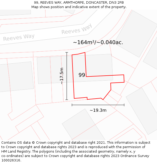 99, REEVES WAY, ARMTHORPE, DONCASTER, DN3 2FB: Plot and title map