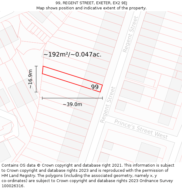 99, REGENT STREET, EXETER, EX2 9EJ: Plot and title map