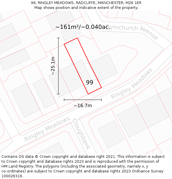99, RINGLEY MEADOWS, RADCLIFFE, MANCHESTER, M26 1ER: Plot and title map