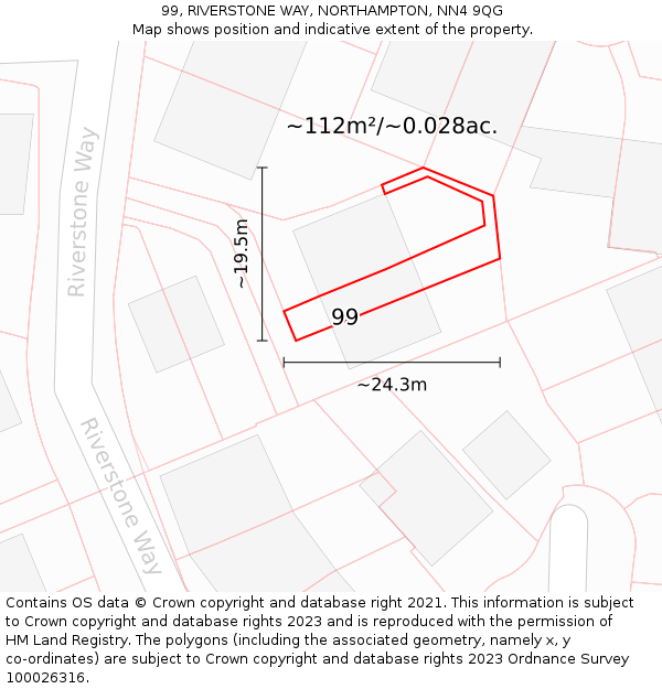 99, RIVERSTONE WAY, NORTHAMPTON, NN4 9QG: Plot and title map