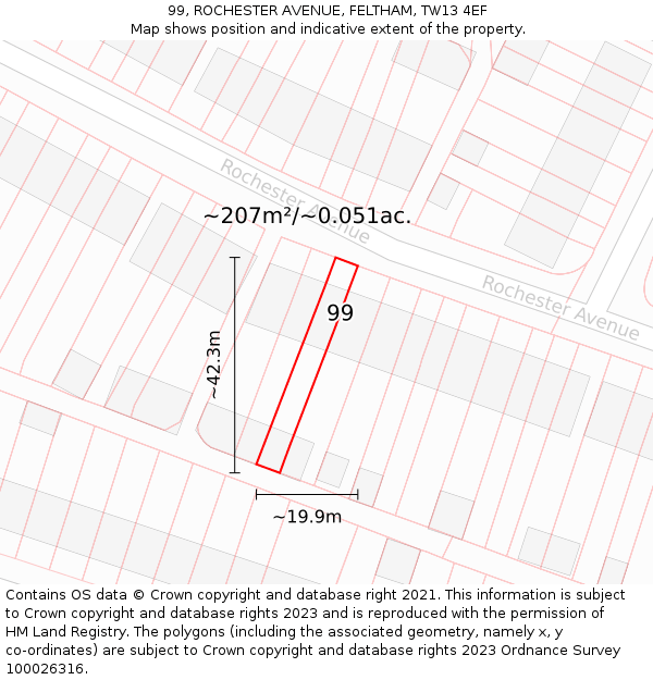 99, ROCHESTER AVENUE, FELTHAM, TW13 4EF: Plot and title map