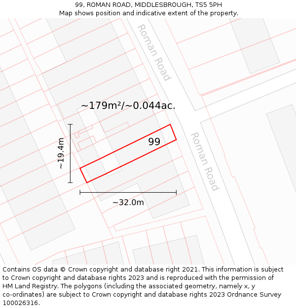 99, ROMAN ROAD, MIDDLESBROUGH, TS5 5PH: Plot and title map