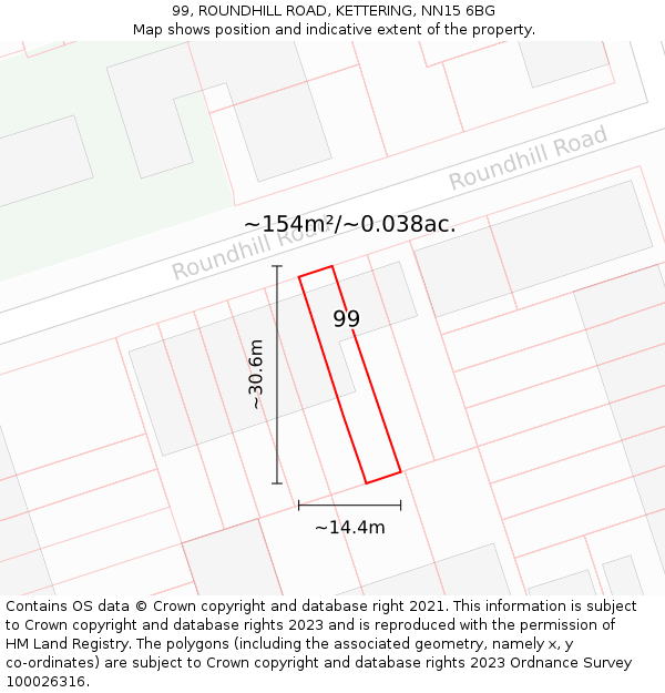 99, ROUNDHILL ROAD, KETTERING, NN15 6BG: Plot and title map