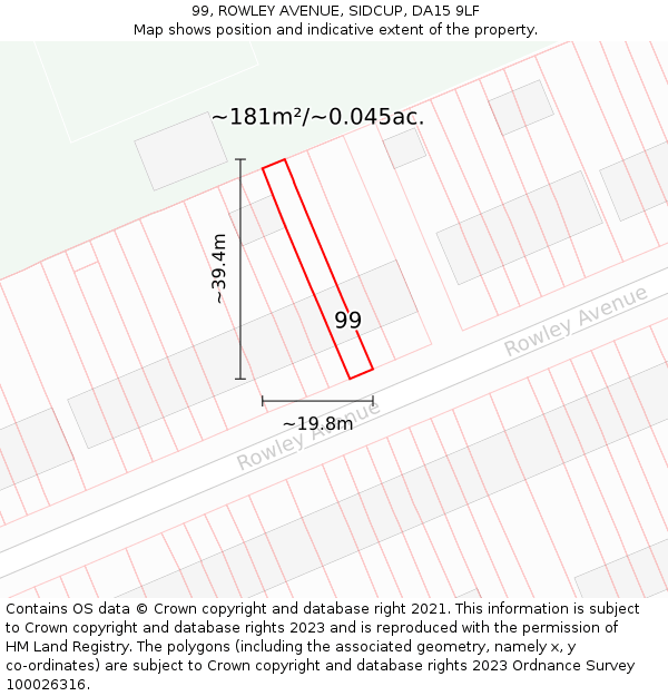 99, ROWLEY AVENUE, SIDCUP, DA15 9LF: Plot and title map