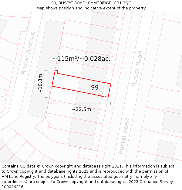 99, RUSTAT ROAD, CAMBRIDGE, CB1 3QG: Plot and title map