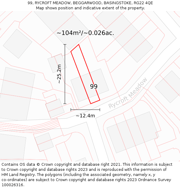 99, RYCROFT MEADOW, BEGGARWOOD, BASINGSTOKE, RG22 4QE: Plot and title map
