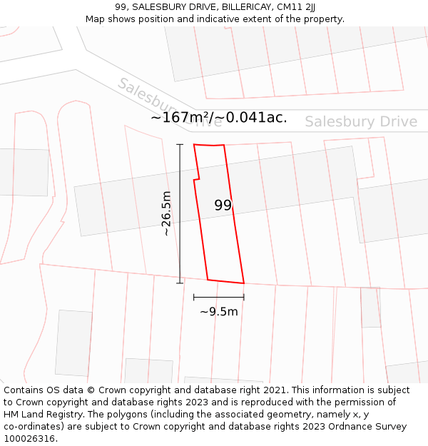 99, SALESBURY DRIVE, BILLERICAY, CM11 2JJ: Plot and title map