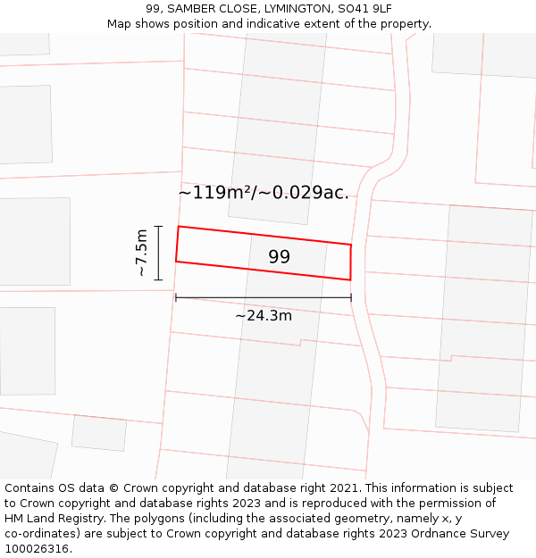99, SAMBER CLOSE, LYMINGTON, SO41 9LF: Plot and title map