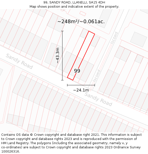 99, SANDY ROAD, LLANELLI, SA15 4DH: Plot and title map