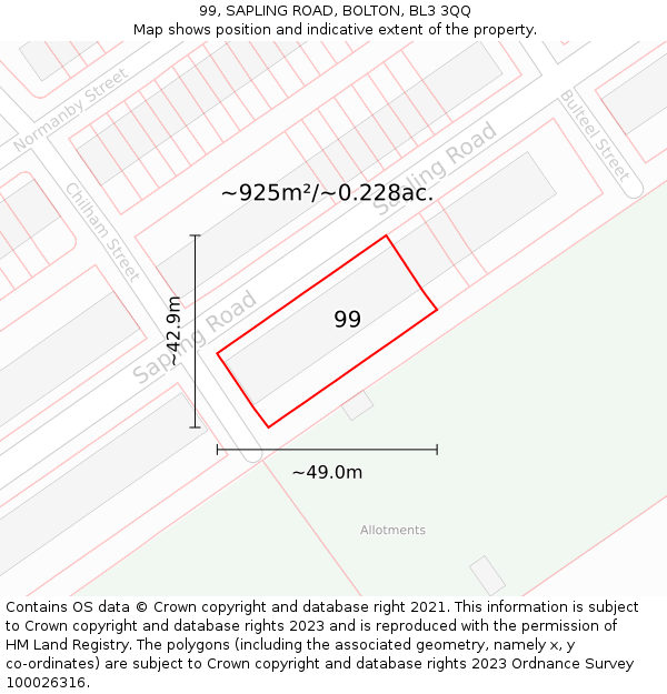 99, SAPLING ROAD, BOLTON, BL3 3QQ: Plot and title map