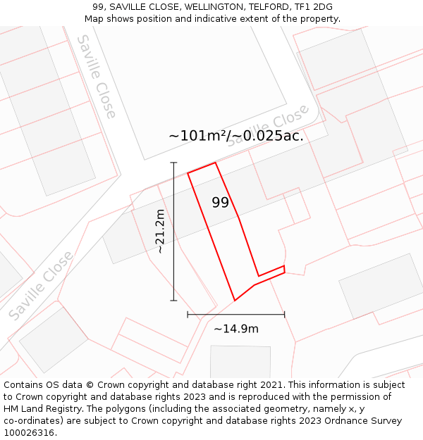 99, SAVILLE CLOSE, WELLINGTON, TELFORD, TF1 2DG: Plot and title map