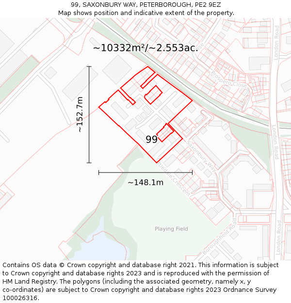 99, SAXONBURY WAY, PETERBOROUGH, PE2 9EZ: Plot and title map