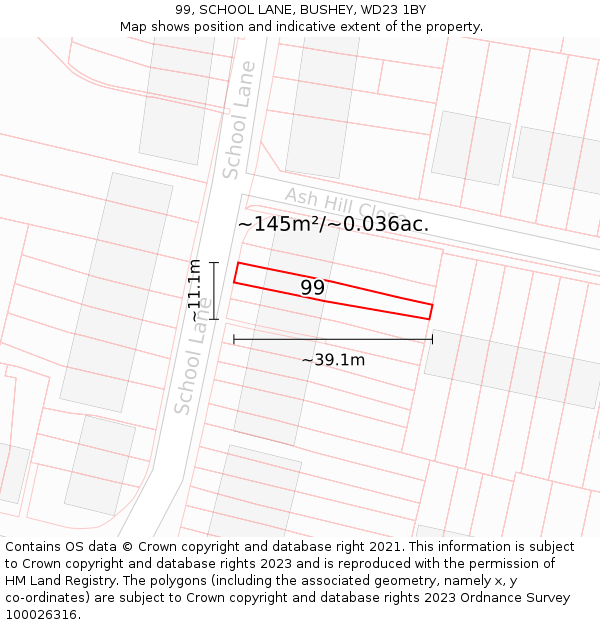 99, SCHOOL LANE, BUSHEY, WD23 1BY: Plot and title map
