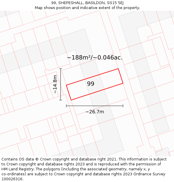 99, SHEPESHALL, BASILDON, SS15 5EJ: Plot and title map