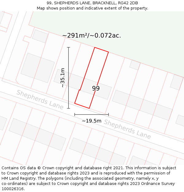 99, SHEPHERDS LANE, BRACKNELL, RG42 2DB: Plot and title map