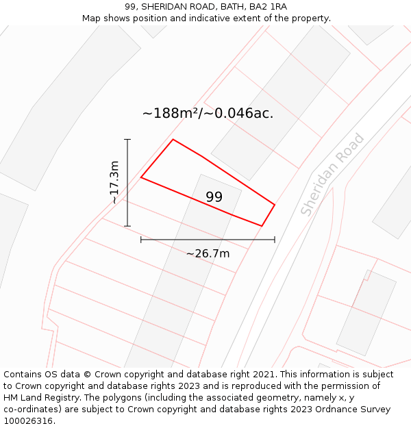99, SHERIDAN ROAD, BATH, BA2 1RA: Plot and title map