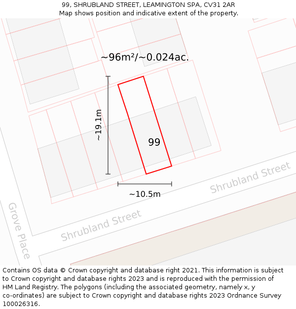 99, SHRUBLAND STREET, LEAMINGTON SPA, CV31 2AR: Plot and title map