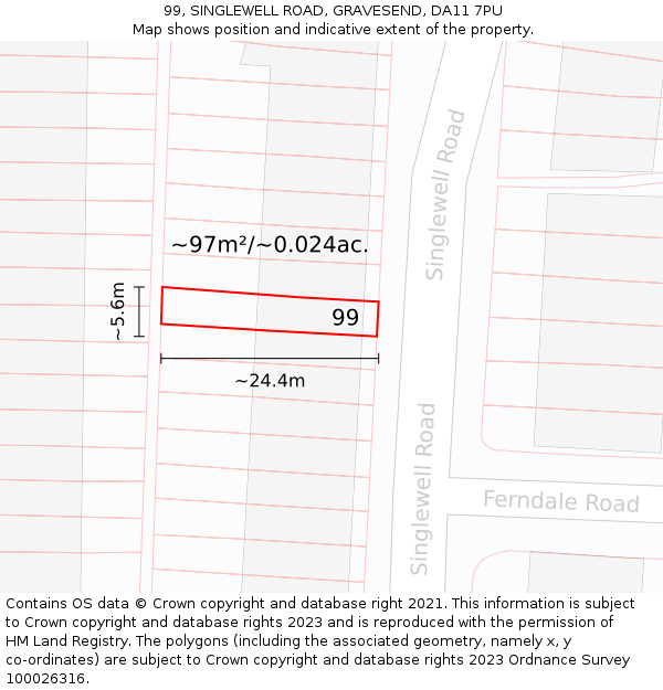 99, SINGLEWELL ROAD, GRAVESEND, DA11 7PU: Plot and title map