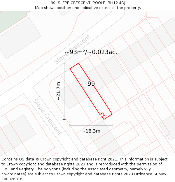 99, SLEPE CRESCENT, POOLE, BH12 4DJ: Plot and title map
