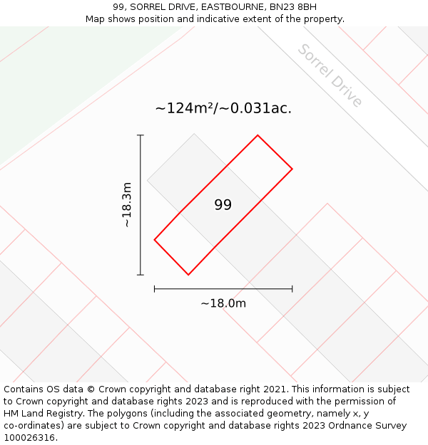 99, SORREL DRIVE, EASTBOURNE, BN23 8BH: Plot and title map