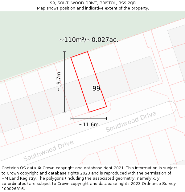 99, SOUTHWOOD DRIVE, BRISTOL, BS9 2QR: Plot and title map