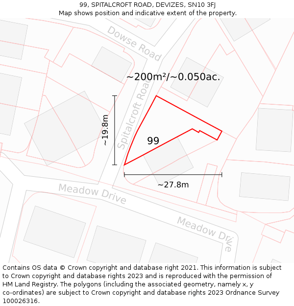 99, SPITALCROFT ROAD, DEVIZES, SN10 3FJ: Plot and title map