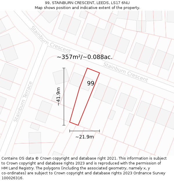 99, STAINBURN CRESCENT, LEEDS, LS17 6NU: Plot and title map