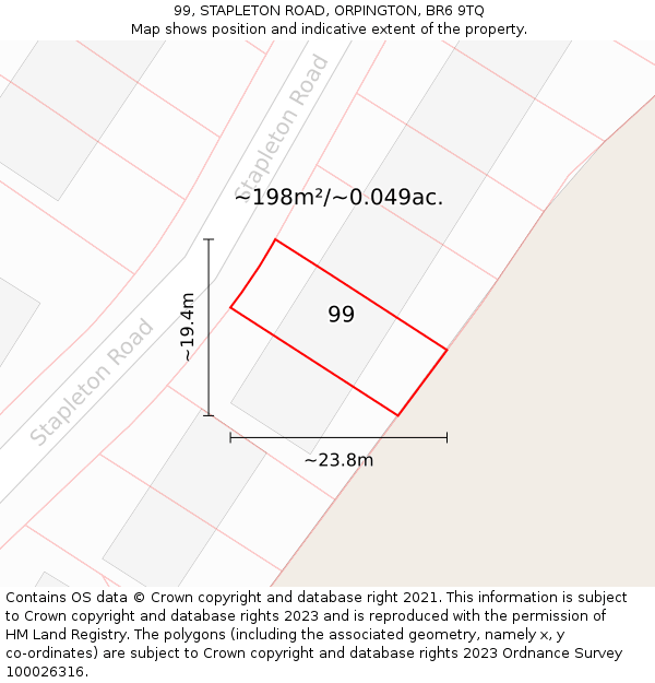 99, STAPLETON ROAD, ORPINGTON, BR6 9TQ: Plot and title map