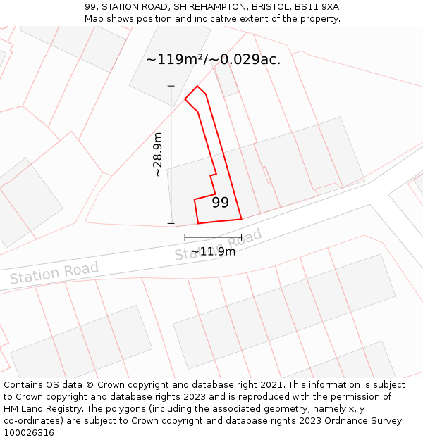 99, STATION ROAD, SHIREHAMPTON, BRISTOL, BS11 9XA: Plot and title map