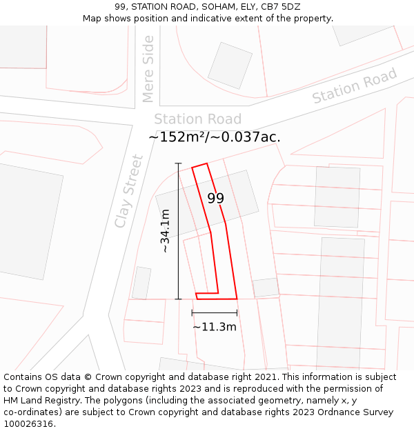 99, STATION ROAD, SOHAM, ELY, CB7 5DZ: Plot and title map