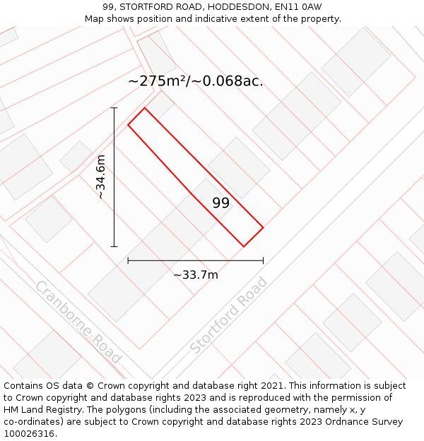 99, STORTFORD ROAD, HODDESDON, EN11 0AW: Plot and title map
