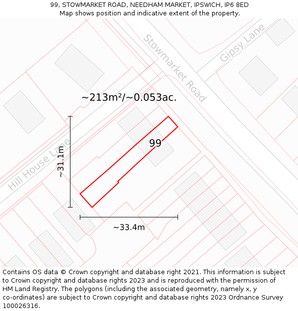 99, STOWMARKET ROAD, NEEDHAM MARKET, IPSWICH, IP6 8ED: Plot and title map