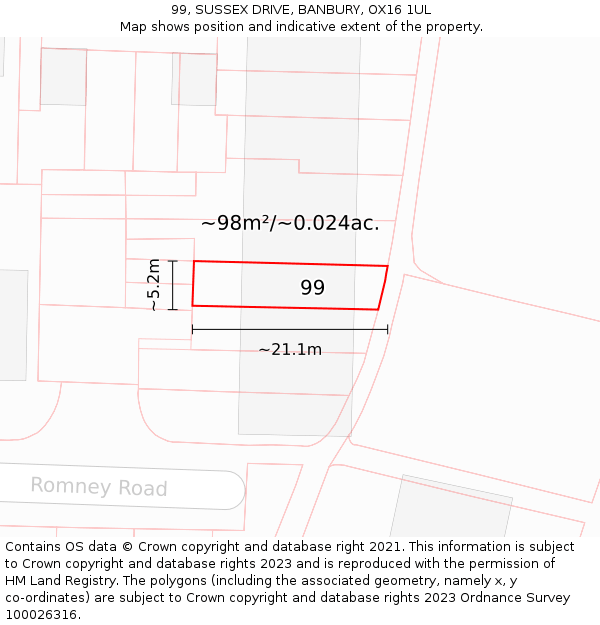 99, SUSSEX DRIVE, BANBURY, OX16 1UL: Plot and title map