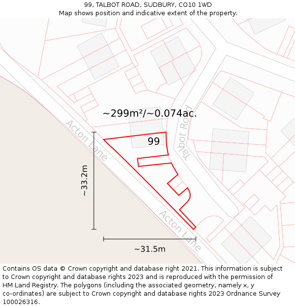 99, TALBOT ROAD, SUDBURY, CO10 1WD: Plot and title map