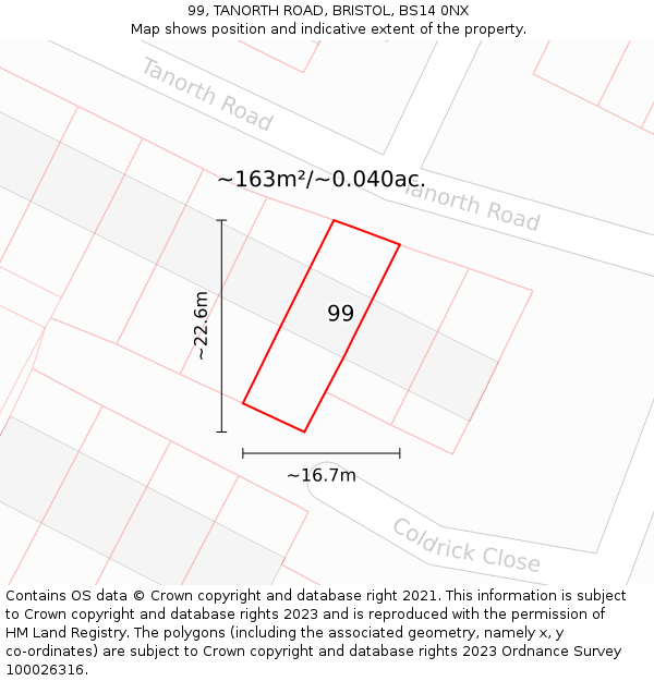 99, TANORTH ROAD, BRISTOL, BS14 0NX: Plot and title map