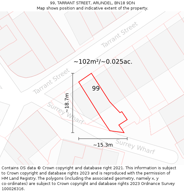99, TARRANT STREET, ARUNDEL, BN18 9DN: Plot and title map