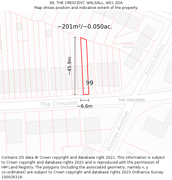 99, THE CRESCENT, WALSALL, WS1 2DA: Plot and title map