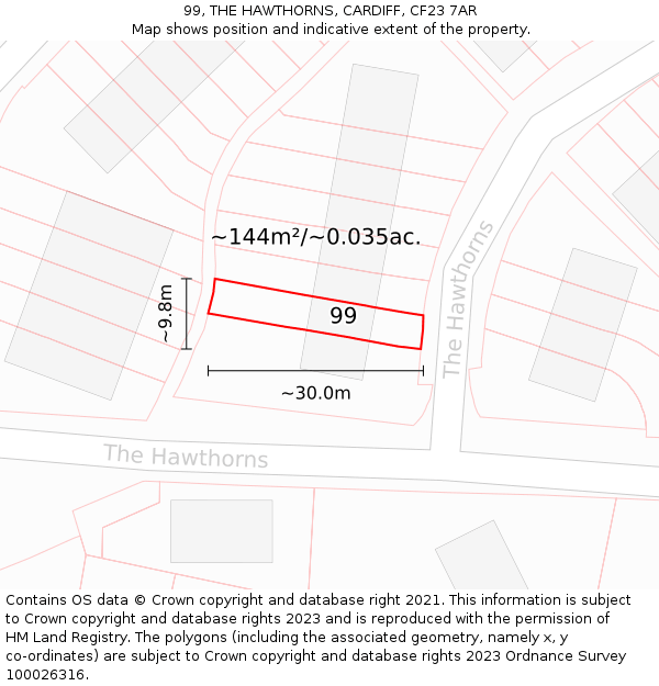 99, THE HAWTHORNS, CARDIFF, CF23 7AR: Plot and title map